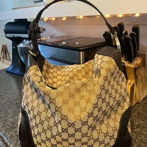 Gucci Beige & Brown Monogram Shoulder Bag